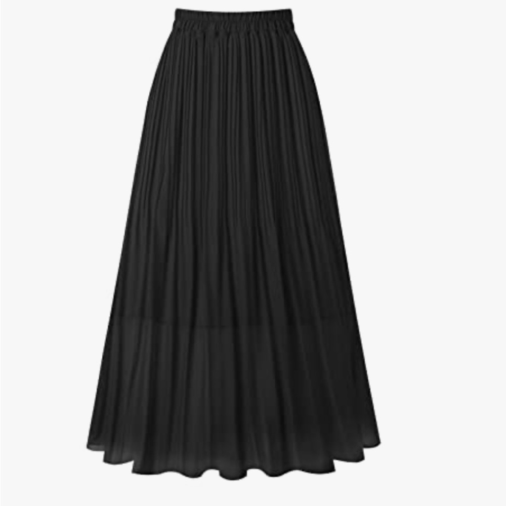 Kingfancy Women's Pleated Skirt Chiffon Elastic Waist A-Line Midi Length Skirt L